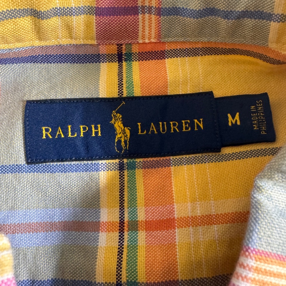 Ralph Lauren Plaid Oxford Button Down Shirt Men M Yellow Multi Color Long Sleeve - Picture 2 of 7